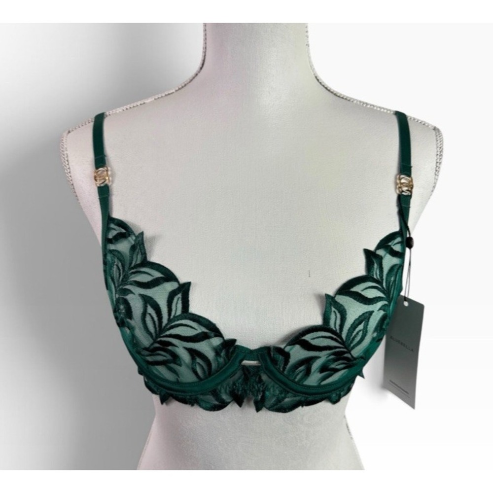 Bluebella Women 32C Isadora Wired Bra Aventurine Green Leaf NEW Sheer Embroidery